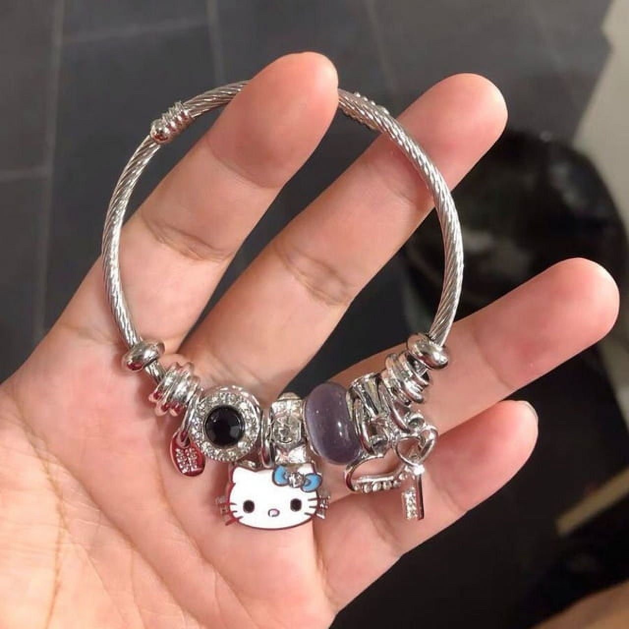 Sanrio Hello Kitty Bracelet Charms Metal KT Bangles Women Accessories  Bracelets Y2k Jewelry Making Kit Kids Girlfriend Gift