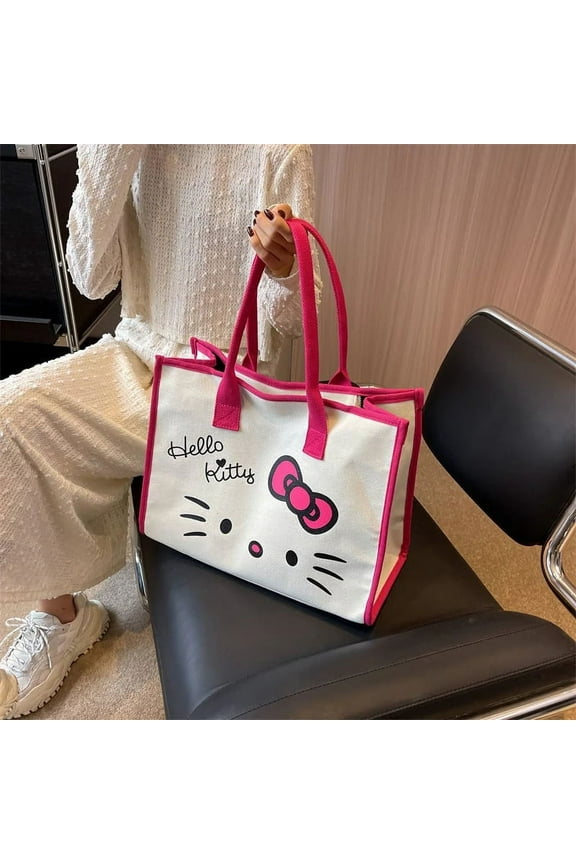 Sanrio Hello Kitty New Canvas Bag Women 2023 Trendy Shoulder Tote Bag Female Luxury Design Handbags Y2k Korean Cartoon Cute Bags