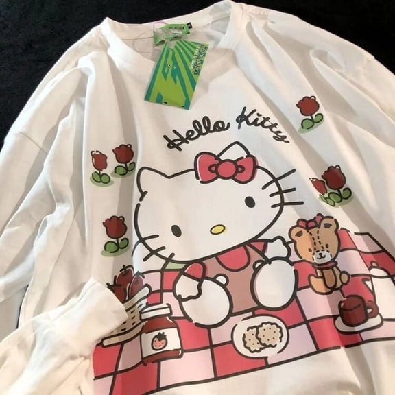 Sanrio Hello Kitty New Clothes Y2k Cute T-shirts Spring Fashion Thin Pullovers Women Long Sleeve Loose Tops Shirts