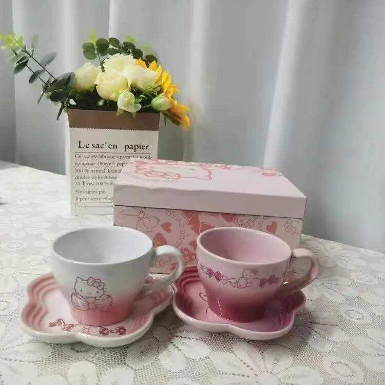 Sanrio Hello Kitty New Pink Mugs With Cup Holder Cartoon Cute 