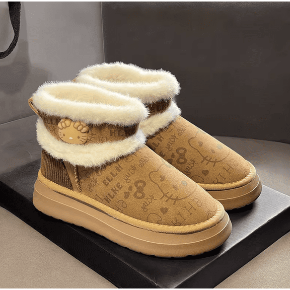 Sanrio Hello Kitty New Style Fashion Winter Fleece-Lined Cotton Shoes Cartoon Thicken Snow Boots