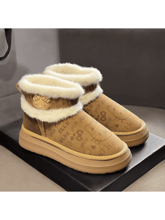 Sanrio Hello Kitty New Style Fashion Winter Fleece-Lined Cotton Shoes Cartoon Thicken Snow Boots