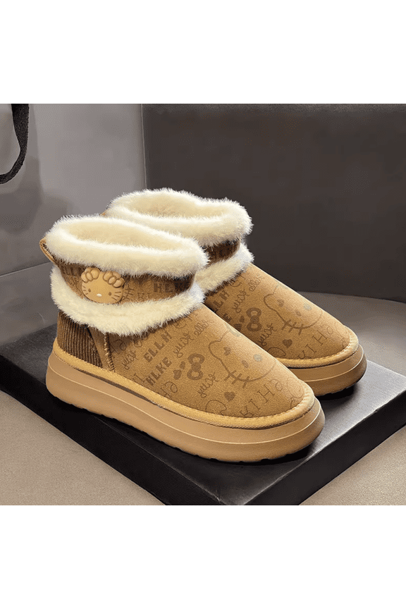 Sanrio Hello Kitty New Style Fashion Winter Fleece-Lined Cotton Shoes Cartoon Thicken Snow Boots