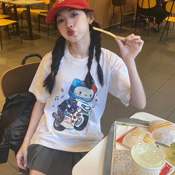 Sanrio Hello Kitty New T Shirt Summer Clothes for Women Y2k Loose Short Sleeve Tees Fashion Korean Style Cartoon Female Tops