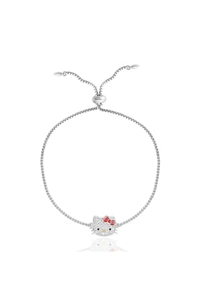 Sanrio Hello Kitty Officially Licensed Rhodium Plated Pave Hello Kitty Face Lariat Bracelet