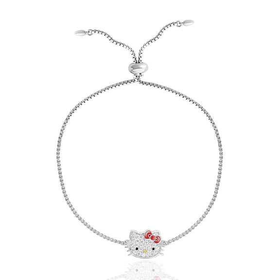 Sanrio Hello Kitty Officially Licensed Rhodium Plated Pave Hello Kitty Face Lariat Bracelet