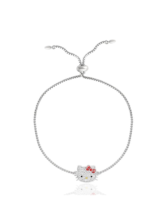 Sanrio Hello Kitty Officially Licensed Rhodium Plated Pave Hello Kitty Face Lariat Bracelet