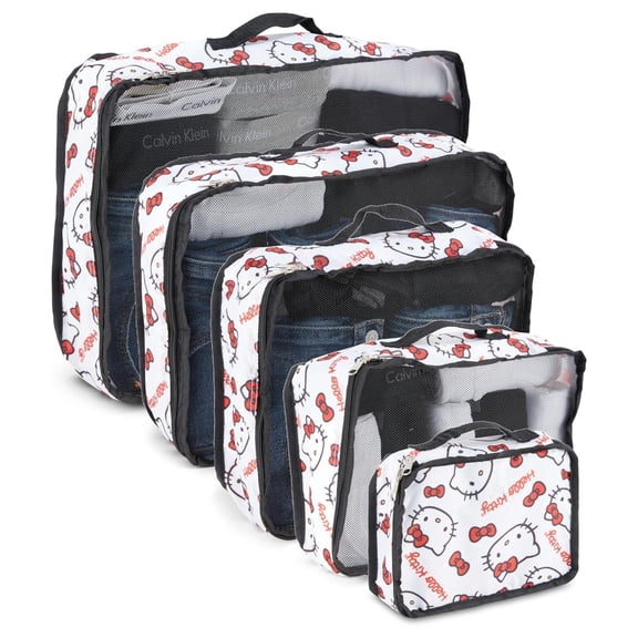 Sanrio Hello Kitty Packing Cubes, 5 Piece Set Travel Essential Packing Case White