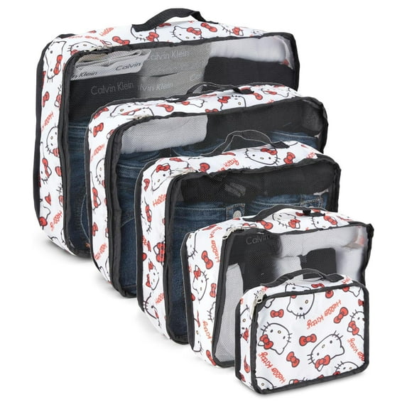 Sanrio Hello Kitty Packing Cubes, 5 Piece Set Travel Essential Packing Case White