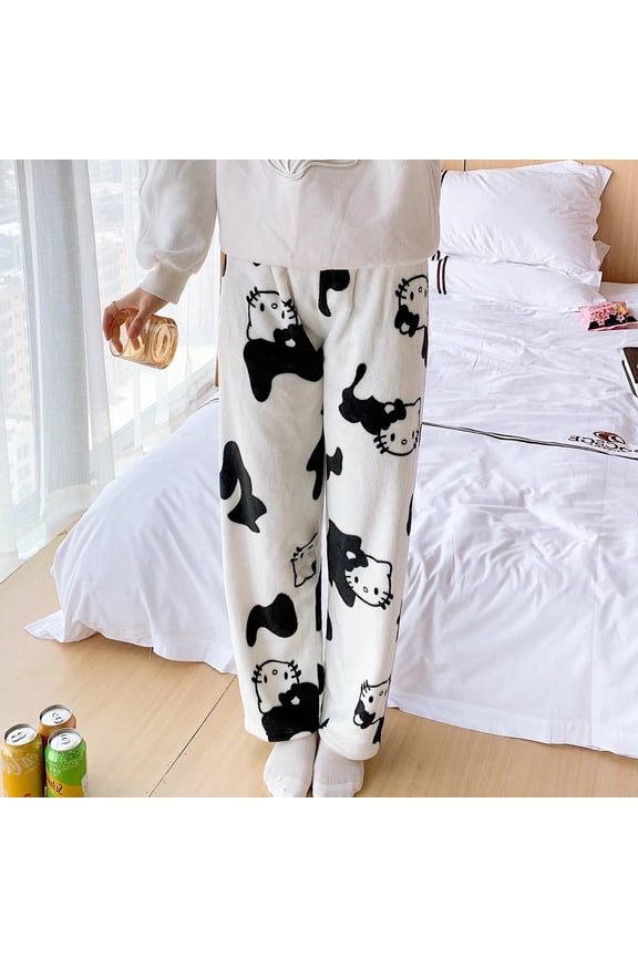 Sanrio Hello Kitty Pajama Pants Cartoon Home Casual Pants Autumn/Winter Warm Anime Cute Plus Fleece Kuromi Flannel Pants Gifts