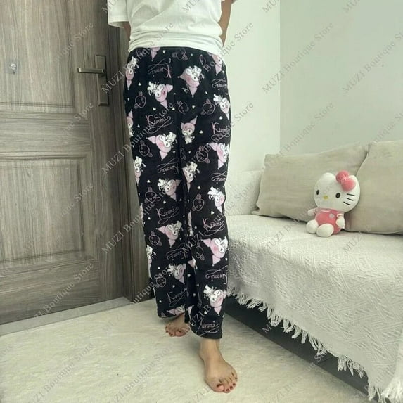 Sanrio Hello Kitty Pajama Pants Cartoon Kuromi Soft Fabric Warm Cute Girls Trousers Fashion Women Home Pants Holiday Gifts