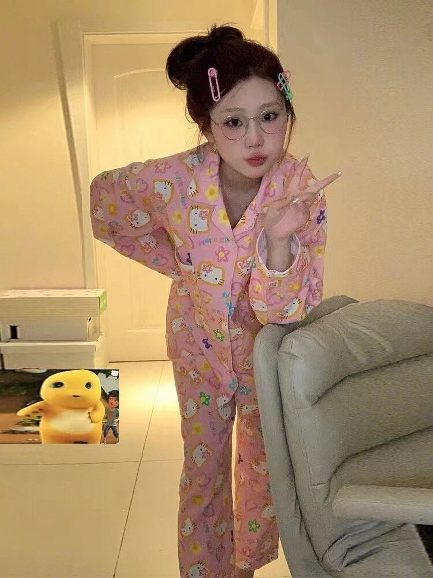 Sanrio My Melody Fluffy Pajamas Pj Pants Y2k Kawaii Cartoon Casual Cute  Pink Sleepwear Women Home Pyjama Pants Female Trouser