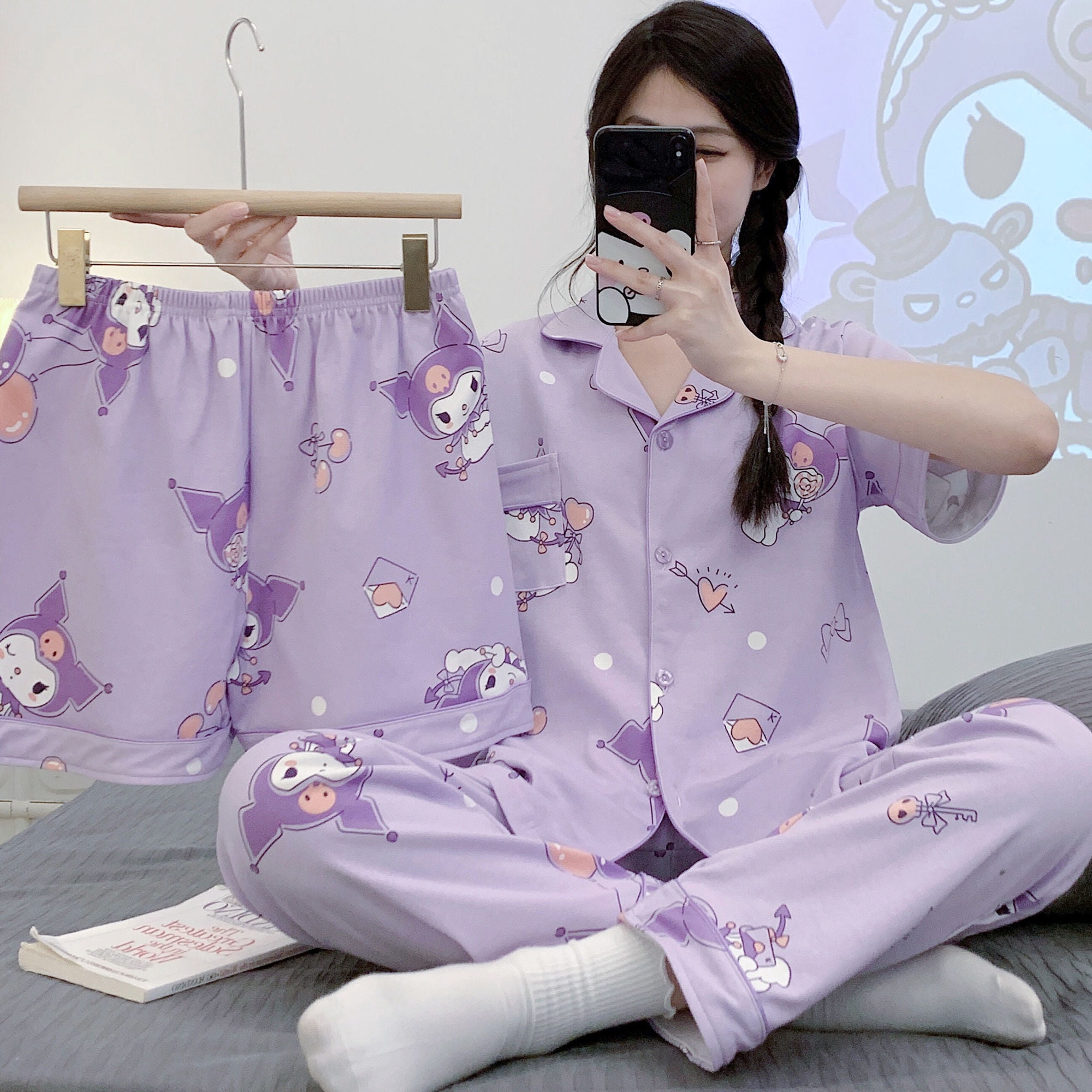 2021 Sanrio Hello Kitty short-sleeved long-sleeved suit girls summer new  pajamas women sleepwear