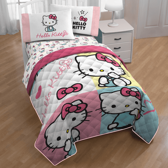 Sanrio Hello Kitty Pastel 4 Piece Twin Size Quilt Set