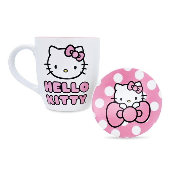 Sanrio Hello Kitty Perfect Pink 18-Ounce Ceramic Mug and Coaster Set