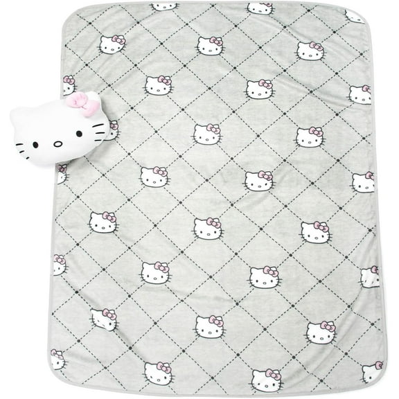 Sanrio Hello Kitty Pink Bow Diamonds Nogginz Pillow & Travel Throw Set