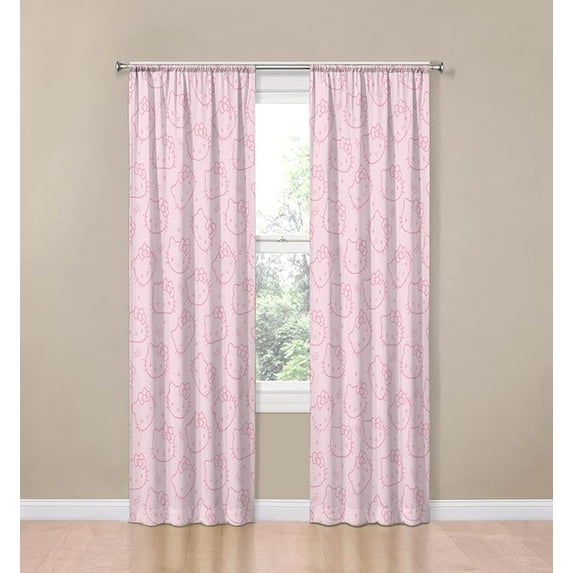 Sanrio Hello Kitty Pink Bows 2 Panels Blackout Curtain Set, 84 Inch Long - Girl Room Décor