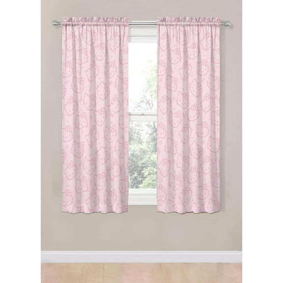 Sanrio Hello Kitty Pink Bows 2 Panels Curtain Set, 63 Inch Long - Trendy Girl Home Décor