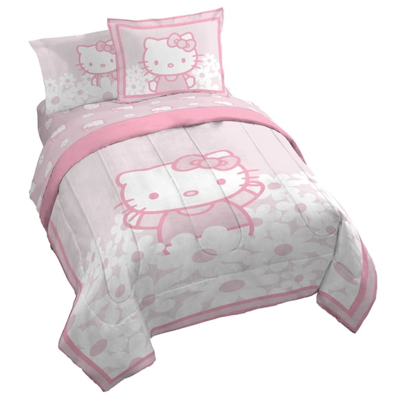 Sanrio Hello Kitty Pink Flower Patch 5 Piece Twin Size Bed Set with Shams