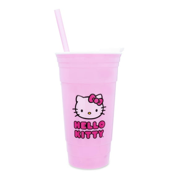 Sanrio Hello Kitty Pink Plastic Tumbler With Lid and Straw | Holds 32 Ounces