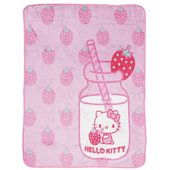 Sanrio Hello Kitty Pink Strawberry Milk 46x60 inch Silk Touch Throw, 100% Microfiber
