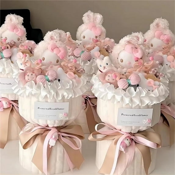 Sanrio Hello Kitty Plush Doll Bouquet Cute Cartoon Soft Never Wither Doll Flower Room Decoration Lover Girlfriend Holiday Gifts