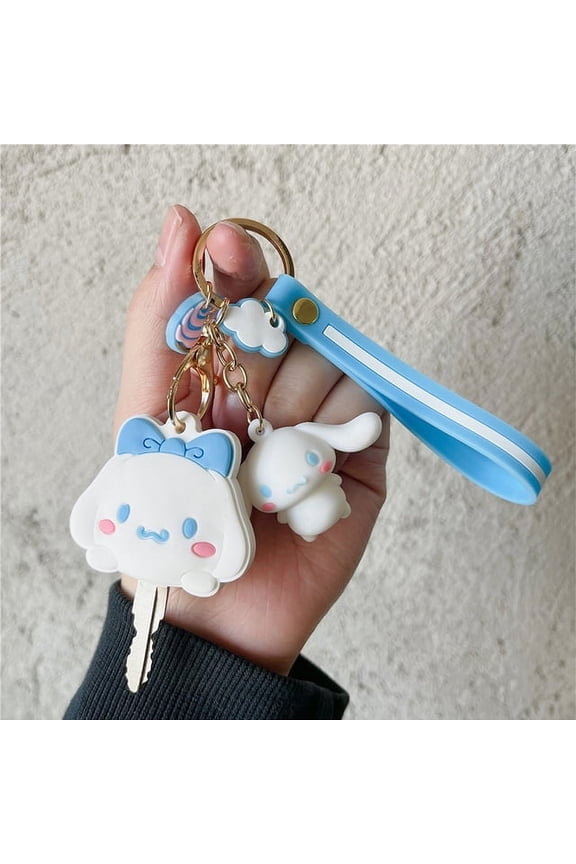 Sanrio Hello Kitty Pompom Keychain Silicone Key Case Pendant Cinnamoroll Car Key Chains Kuromi Melody Card Case Keychain