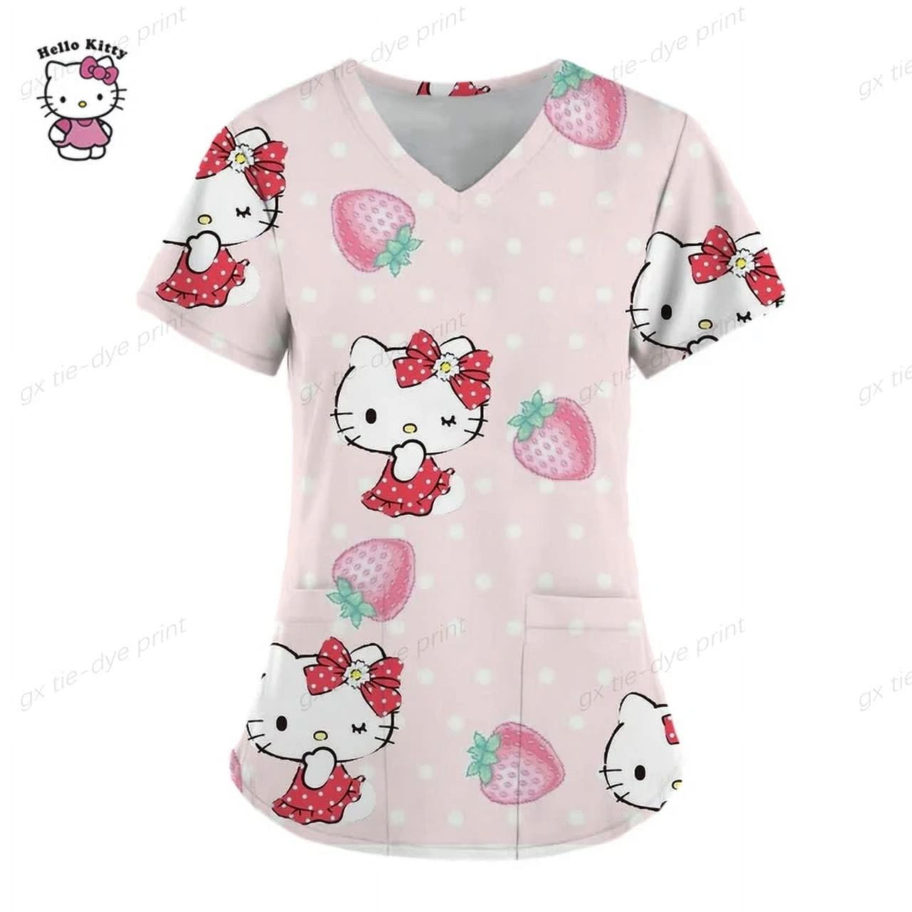 Sanrio Hello Kitty Print Nurse Medical Uniforms For Women V-neck Short ...