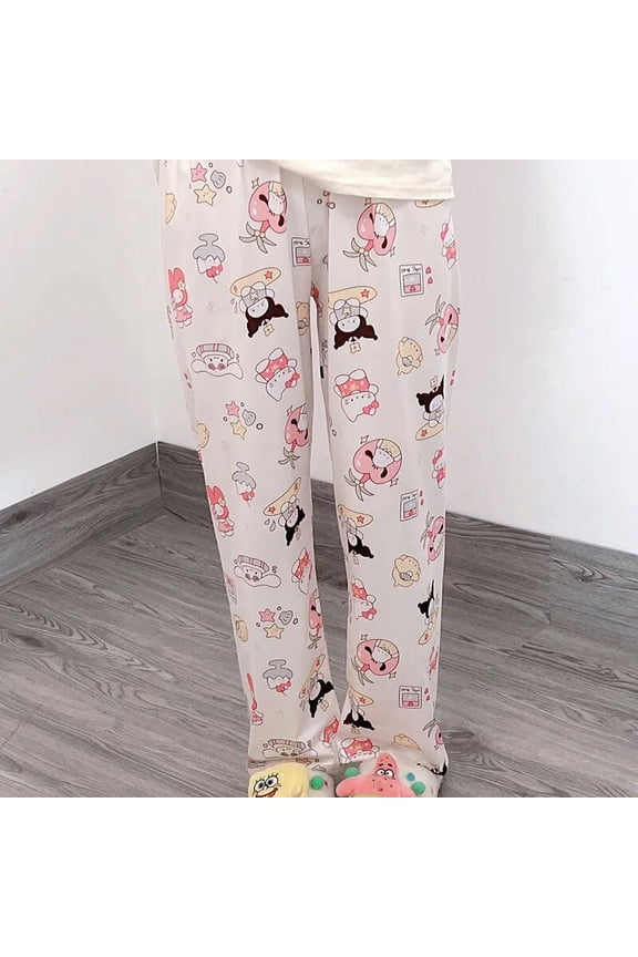 Sanrio Hello Kitty Print Sleep Bottom Women Cotton Long Pant Cute Cartoon Home Pajamas Autumn Soft Slip Pants Casual Big Size