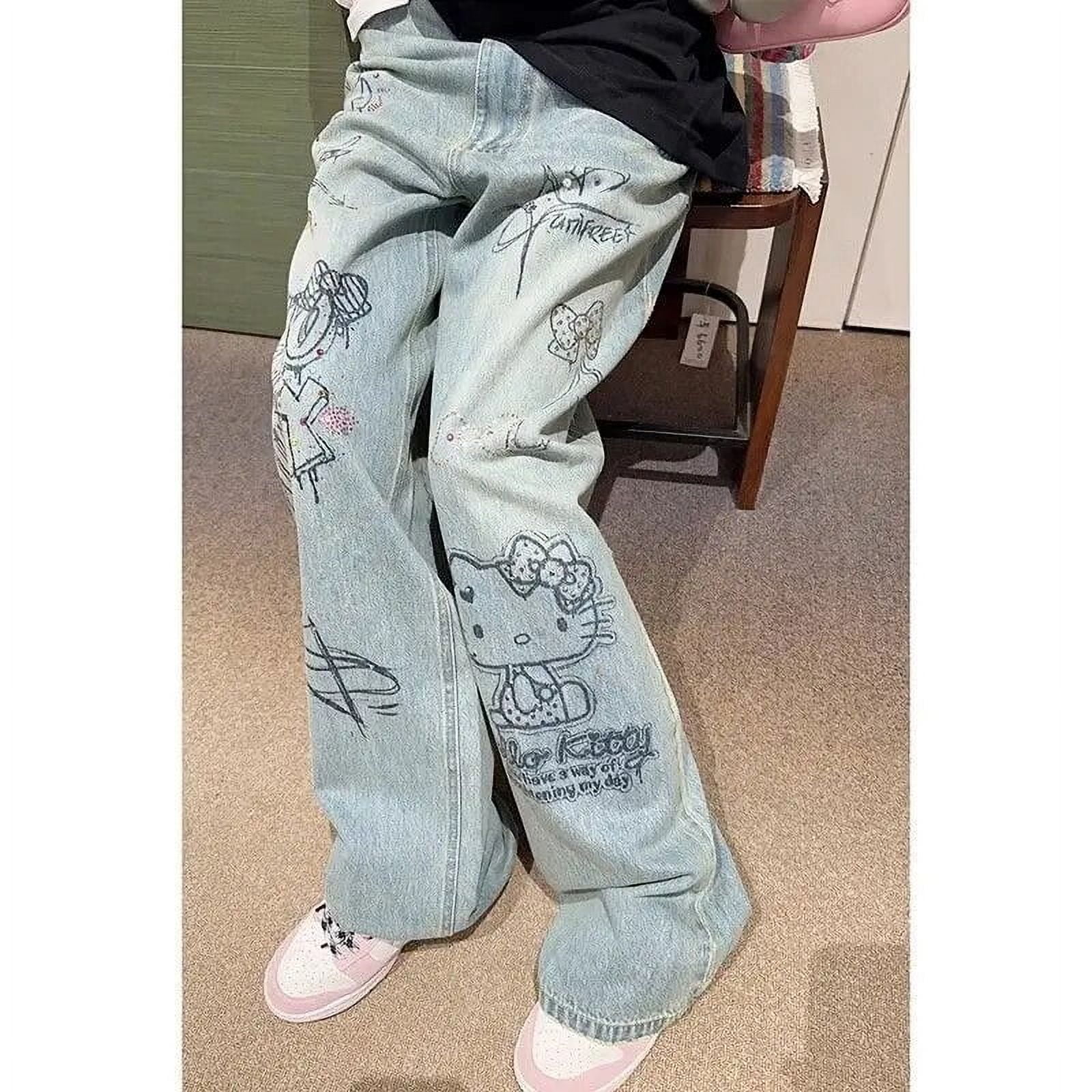 Sanrio Hello Kitty Printed Baggy Jeans Women Cute Straight Sanrio Hello Kitty Printed Baggy Jeans Women Cute Straight