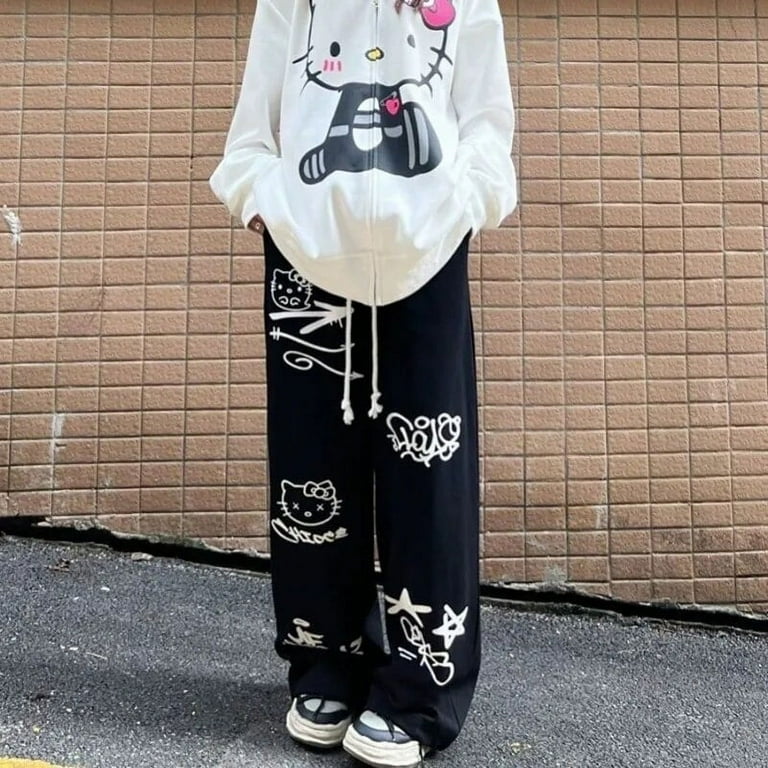 Sanrio Hello Kitty Printed Black Casual Pants 2024 Spring Sanrio Hello Kitty Printed Black Casual Pants 2024 Spring