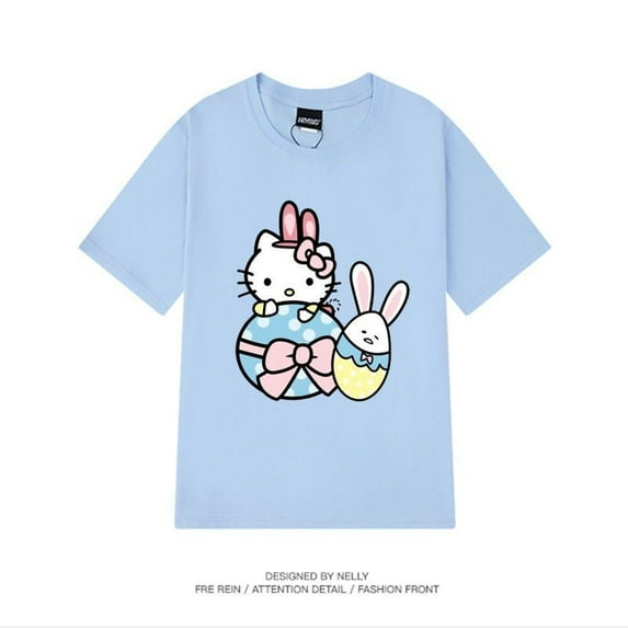Sanrio Hello Kitty Printed Cartoon Cute Pink Short Sleeve T-shirt Women's New Summer Tees Loose Oversize Student Tops Clothes