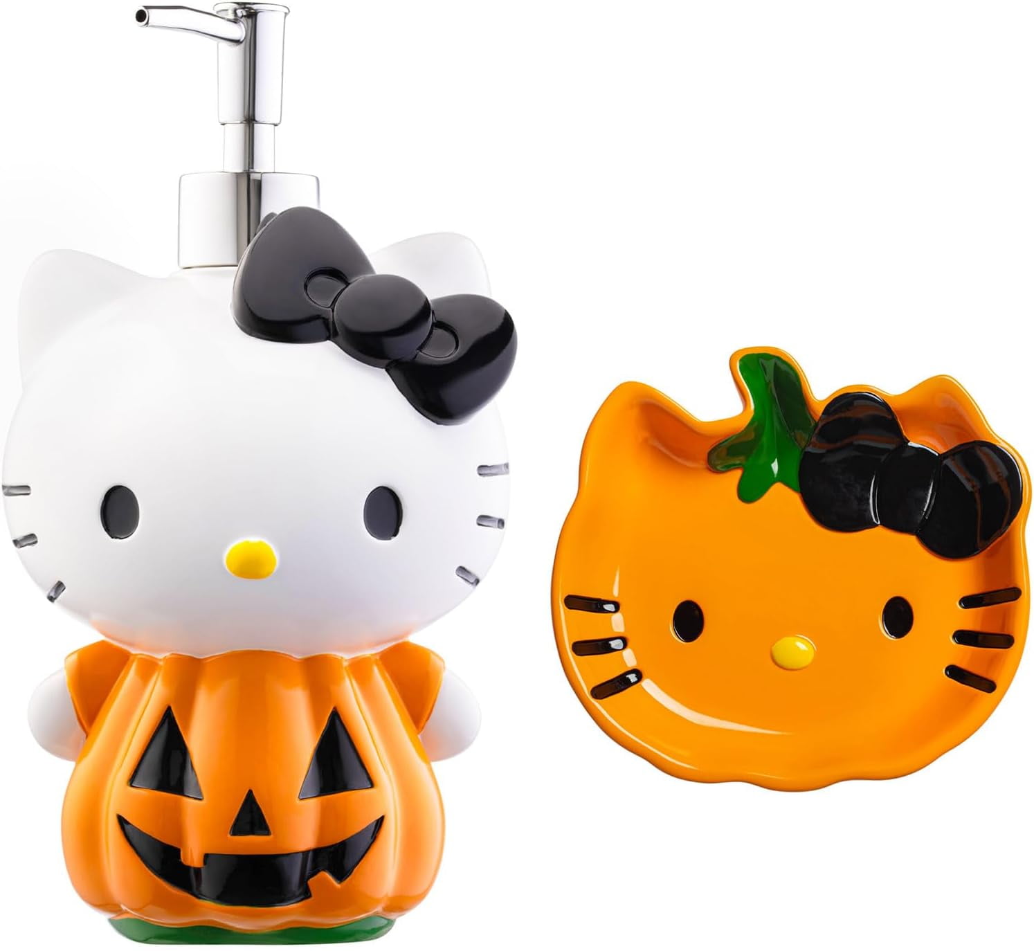 Sanrio Hello Kitty Pumpkin Jack-O-Lantern 2 Piece Soap Dish & Lotion Dispenser Set