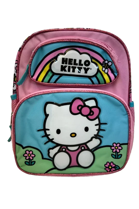 Sanrio Hello Kitty Rainbow 12" Toddler Pink School Backpack With 2 Mesh Pockets