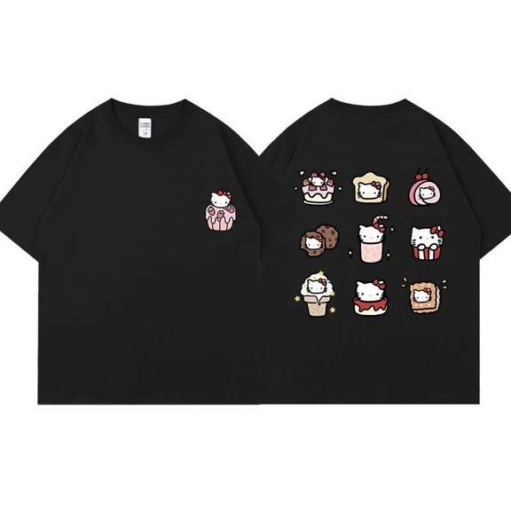 Sanrio Hello Kitty Retro Loose Half-sleeve Summer New Cotton Couple T-shirt Cartoon Loose Tops