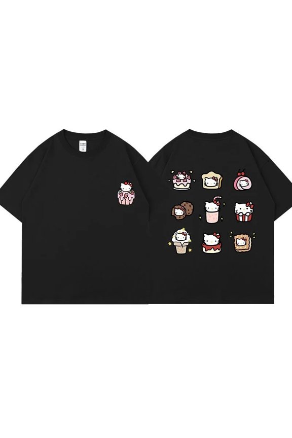 Sanrio Hello Kitty Retro Loose Half-sleeve Summer New Cotton Couple T-shirt Cartoon Loose Tops