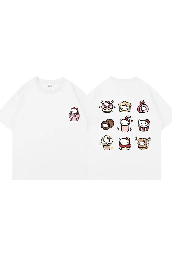 Sanrio Hello Kitty Retro Loose Half-sleeve Summer New Cotton Couple T-shirt Cartoon Loose Tops