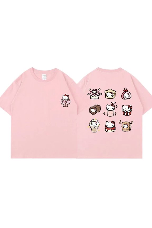Sanrio Hello Kitty Retro Loose Half-sleeve Summer New Cotton Couple T-shirt Cartoon Loose Tops