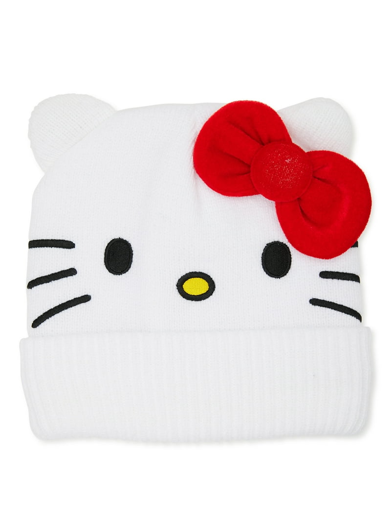 Hello Kitty Rib Knit Beanie, White, 100% Acrylic, Embroidered Face