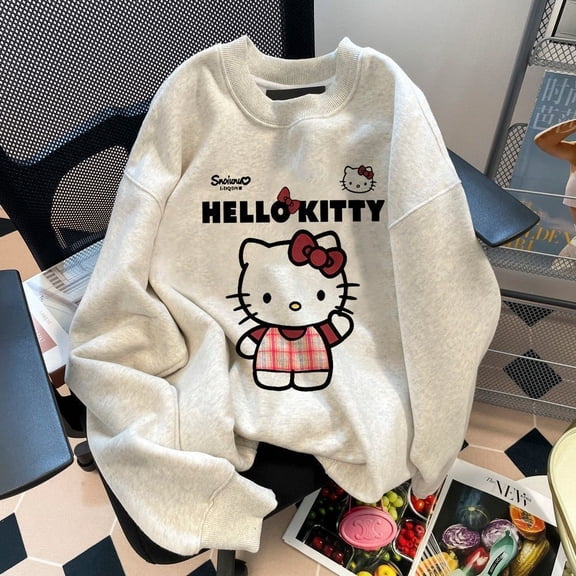 Sanrio Hello Kitty Round Neck Sweatshirt Youthful Loose Style