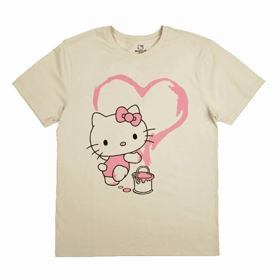 Sanrio Hello Kitty Mens Biege Short Sleeve Pink Heart Graphic Tee Shirt X-Large
