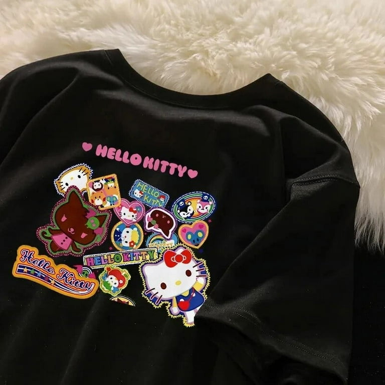 Korean Sweet T Shirts Sanrio Hello Kitty Short Sleeve Kawaii Sweet Tee  Anime Aesthetics
