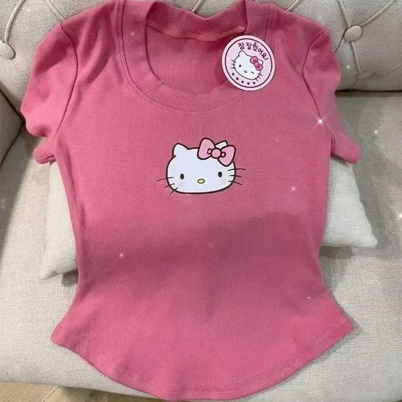 Sanrio Hello Kitty Short Sleeved T-shirt Short Sets Women's T-shirt Top Y2k Same Sweet Cute Kawaii Cartoon Hot Girl Female
