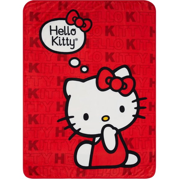 Sanrio Hello Kitty Sitting Pretty Throw Blanket 46" x 60" Soft Plush Fuzzy Fleece Blanket for Bed and Couch