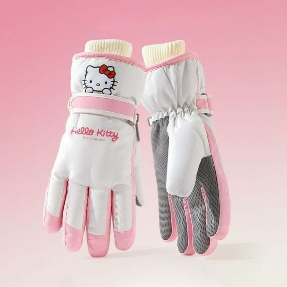 Sanrio Hello Kitty Ski Gloves Waterproof Non-slip Full-finger Winter Cartoon Ladies Breathable Gloves Outdoor Riding Warm Gloves