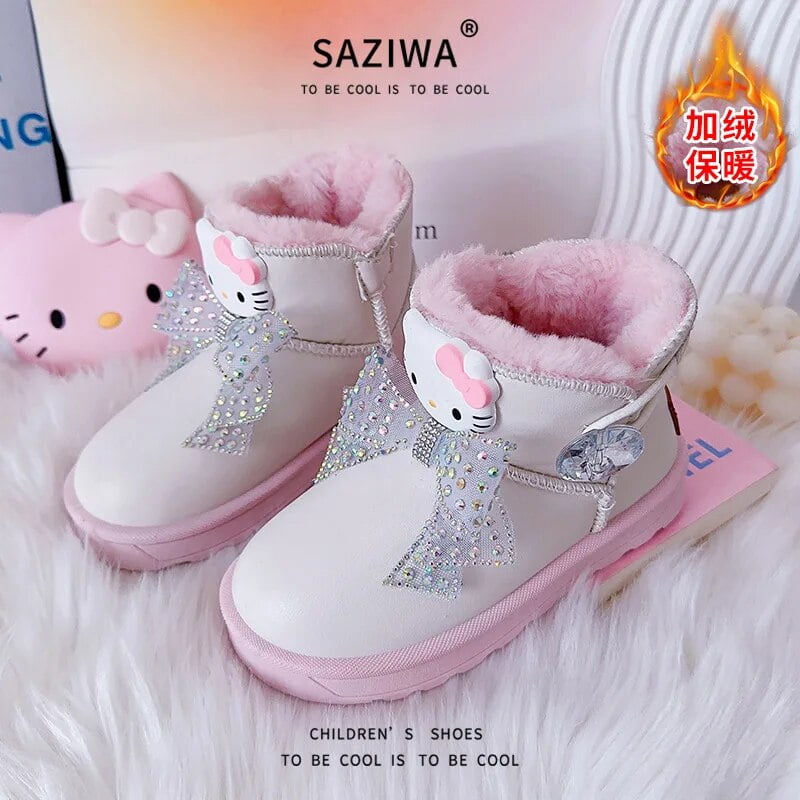 Sanrio Hello Kitty Snows Boots Soft Bottom Anti Slip Children Anime Figure Winter Cotton Shoes Fashion Kawaii Cartoon New Style Walmart
