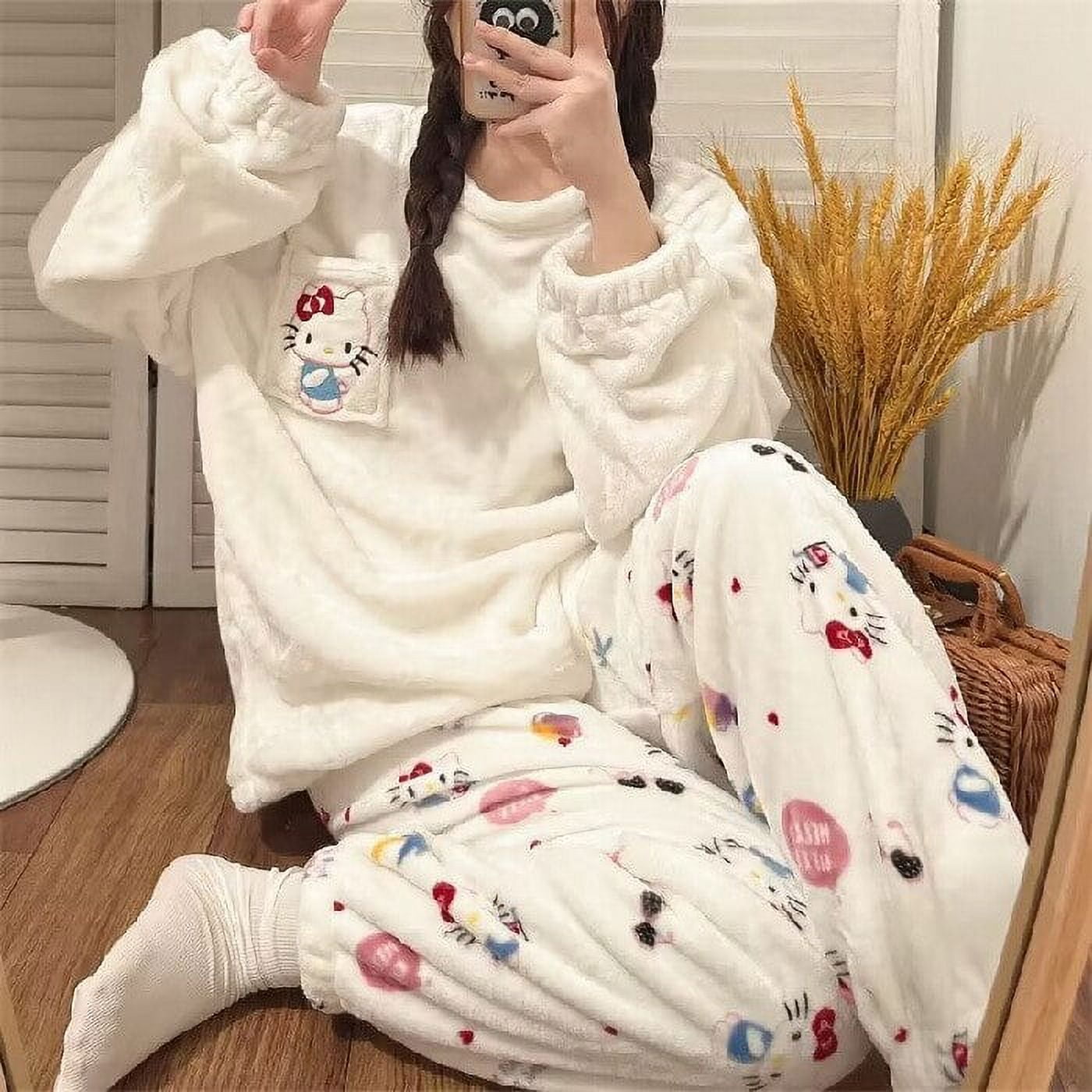 Kawaii Sanrio Hello Kitty Cinnamoroll Girls Boys Flannel Pajama Suit  Cartoon Thickened Pajamas Autumn Winter Children's Homewear - AliExpress