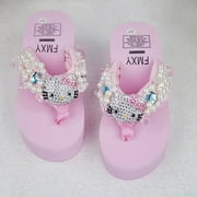 Sanrio Hello Kitty Soft Flip Flop Sandals Y2k Beach Slides Shoes Women Kawaii Casual Wedge High Heels Platform Slippers Ladies