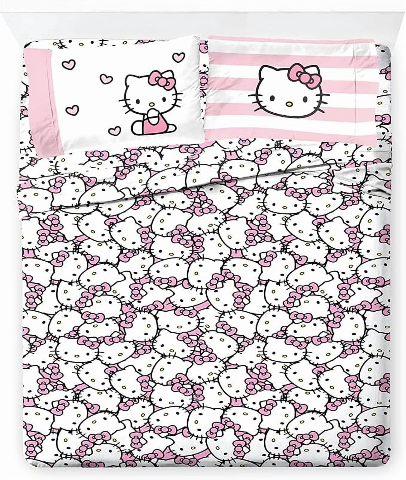 Sanrio Hello Kitty Stripes & Hearts 4 Piece Full Size Sheet Set