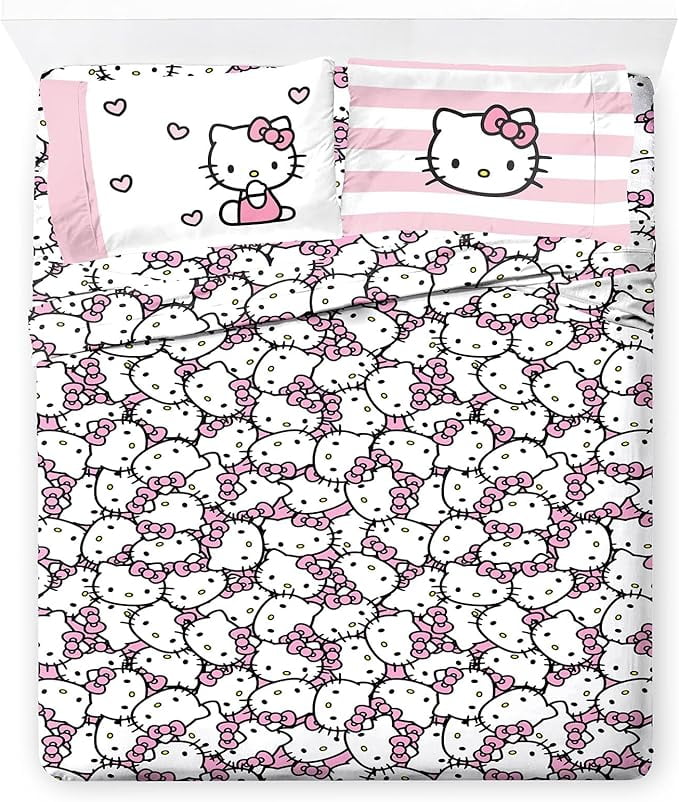 Sanrio Hello Kitty Stripes & Hearts 4 Piece Queen Size Sheet Set - Walmart.com